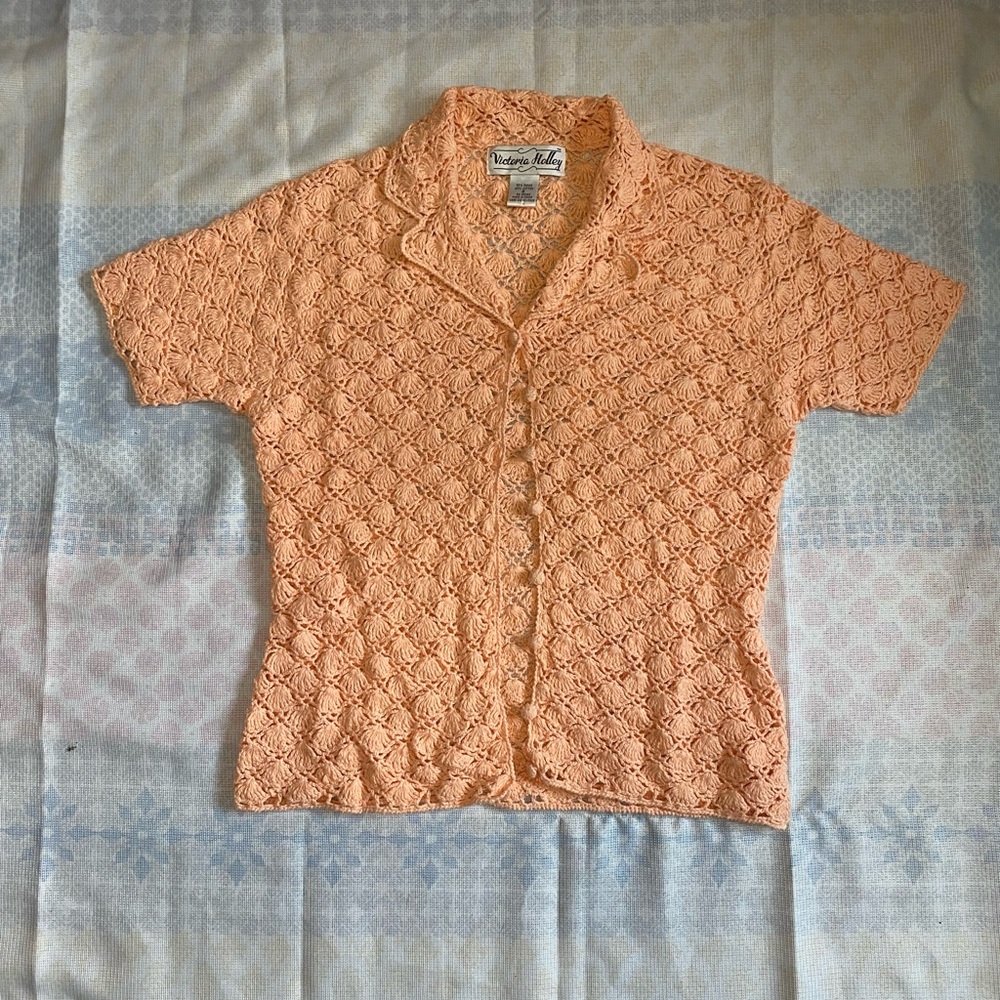 Vintage Victoria Holley Orange Knit Button-Up Shirt